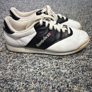 Vintage Sneaker 90s Reebok Classic Leather White Black Saddle Oxford Women 7 USA